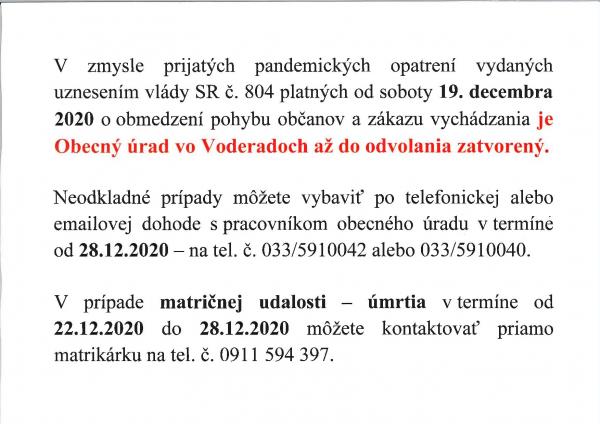 Oznam o úradných hodinách