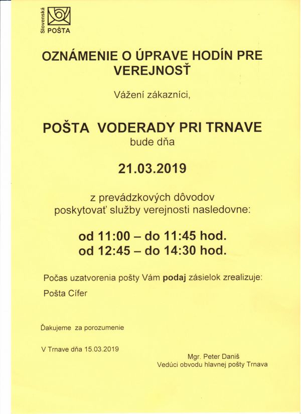 Pošta - zmena
